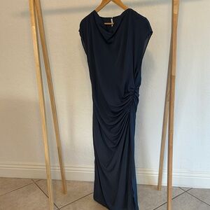 Mango Blue ruched Midi Dress M NEW with tags